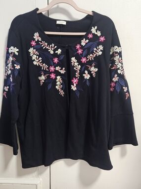 Gerry WEBER Embroidered Floral Black Women's Top